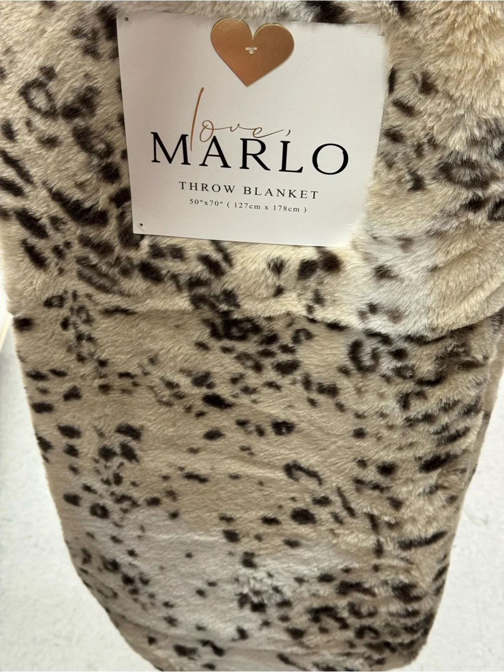 Leopard Print Faux Fur Throw Blanket - Taupe